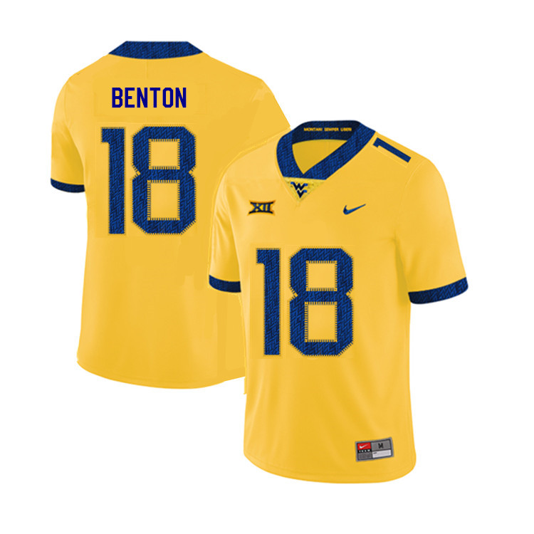 2019 Men #18 Charlie Benton West Virginia Mountaineers College Football Jerseys Sale-Yellow - Click Image to Close